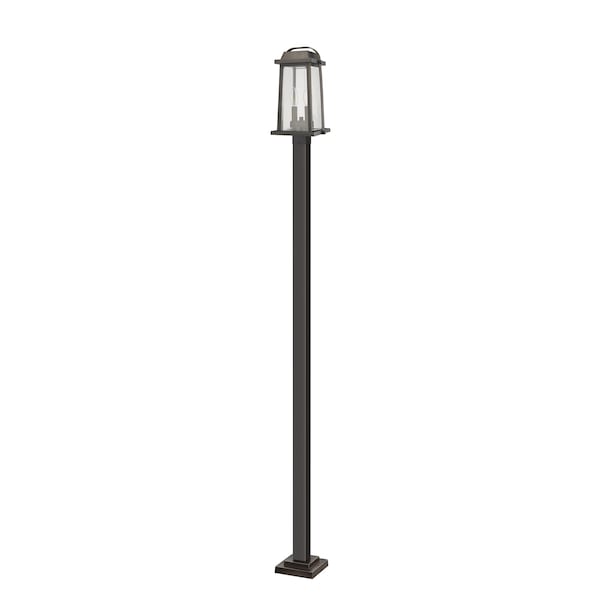 Millworks 2 Light Outdoor Post Mounted Fixture, Oil Rubbed Bronze & Clear Beveled